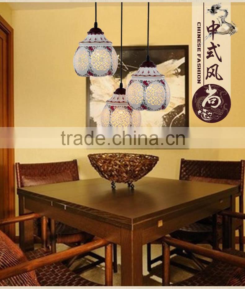 Asian E27 LED Vintage Pendant Light 3 Head Lamp Hanging Chinese Ceramic Loft Coffee Bar Restaurant Kitchen Lights