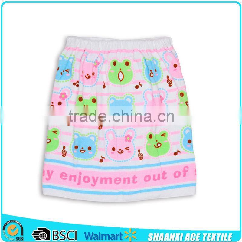 2015 Hot sell 100% cotton terry velour lovely cat printed bath towel skirt for girls