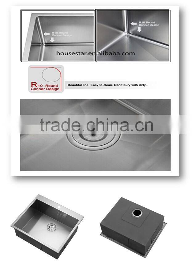 Topmount 304 Steel Single Bowl Handmade Kitchen Sink