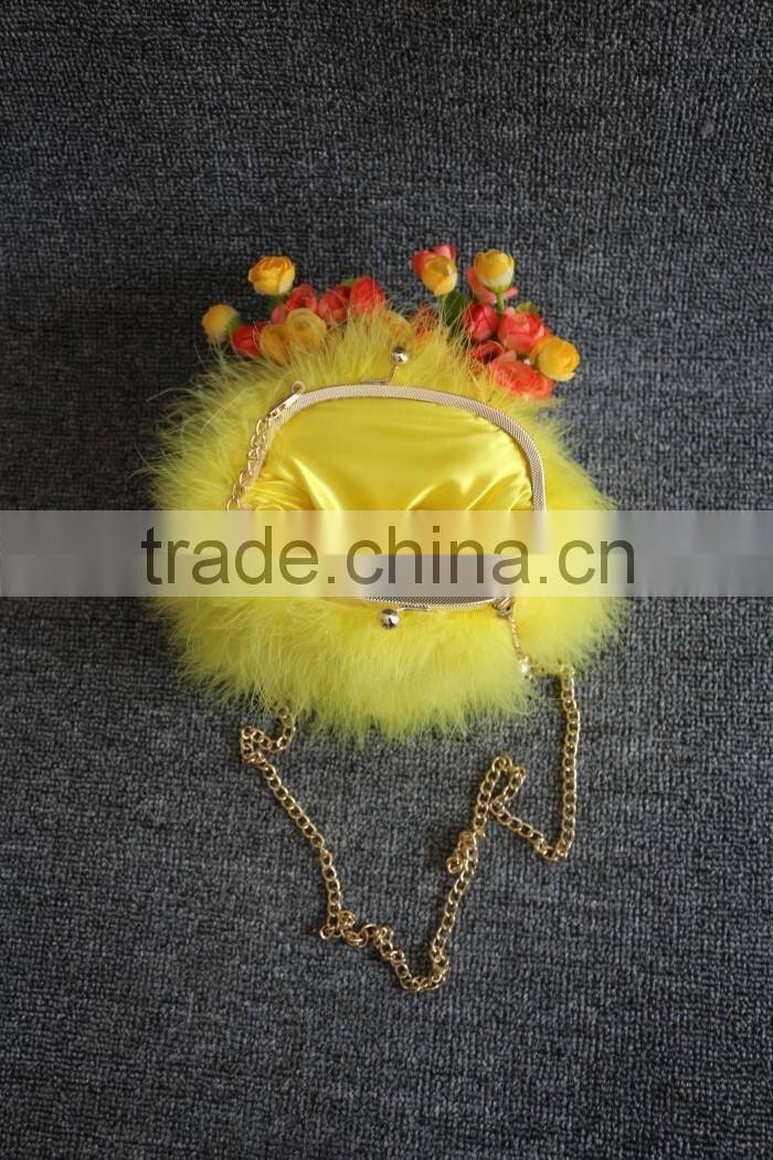Dyed color women fashion feather fur bag turkey feather shoulder bag