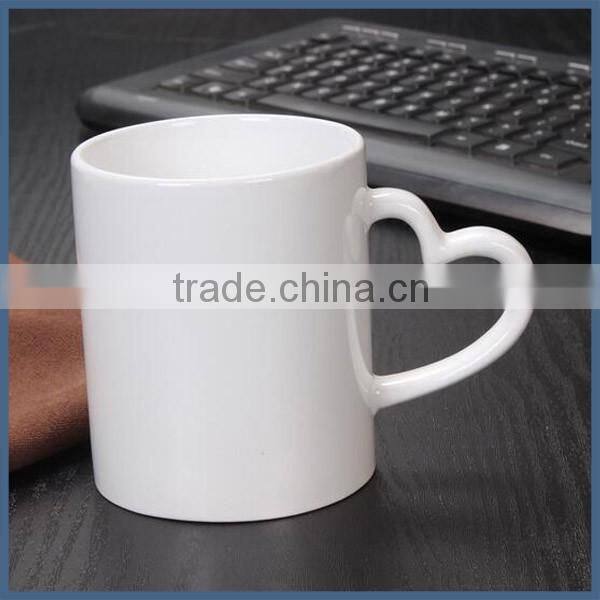 Popular heart shape handle 11oz white ceramic mug
