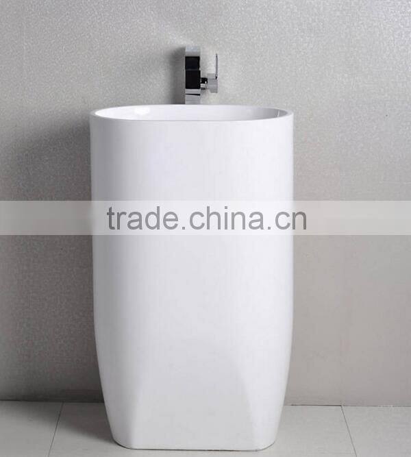 Good Quality solid surface bathroom Freestanding Pedestal Wash Basin, artificial stone pedestal wash basin
