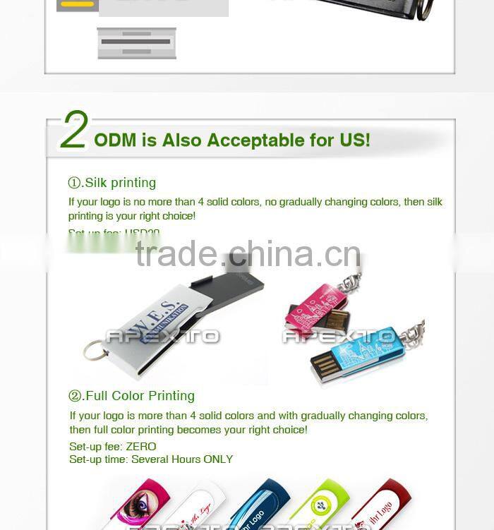 Promotional cheapest metal and plastic swivel USB customized logo printing