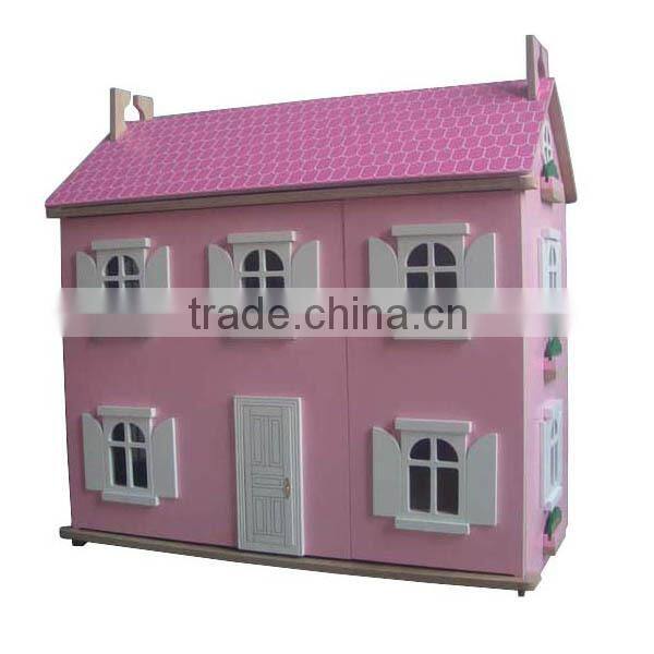wooden dollhouse with furnitures