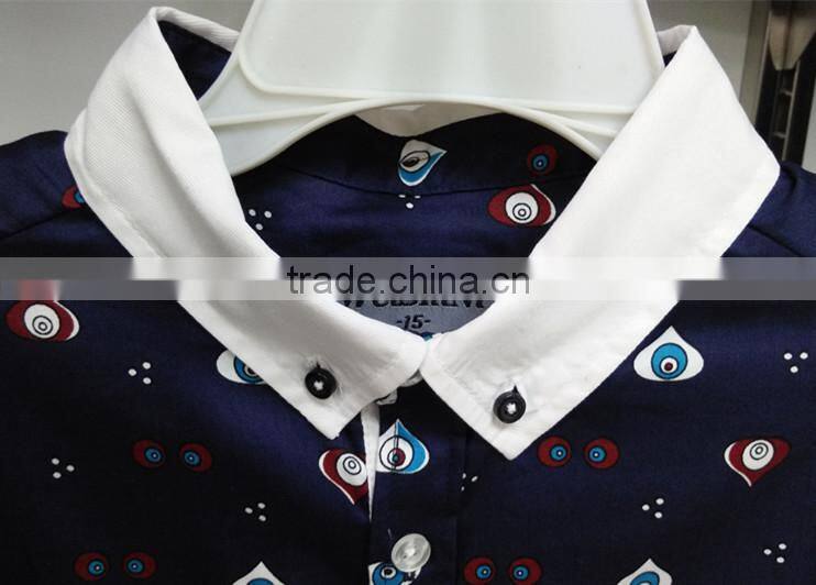 boys new fashion white collar printed 100%cotton children shirt