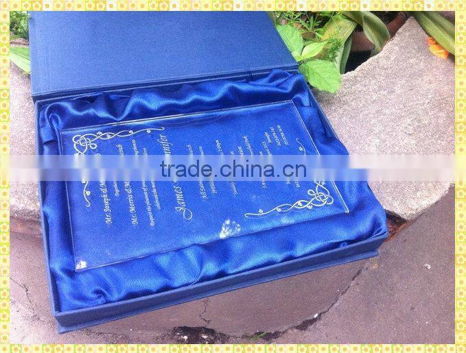 Customized Engraved Glass Wedding Invitation Cards 2014 For Guest Souvenir Gifts