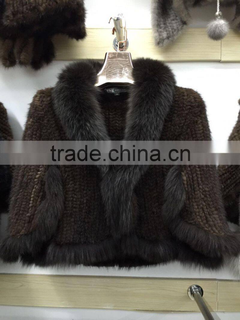 new arrival knitted natural mink fur shawl for women