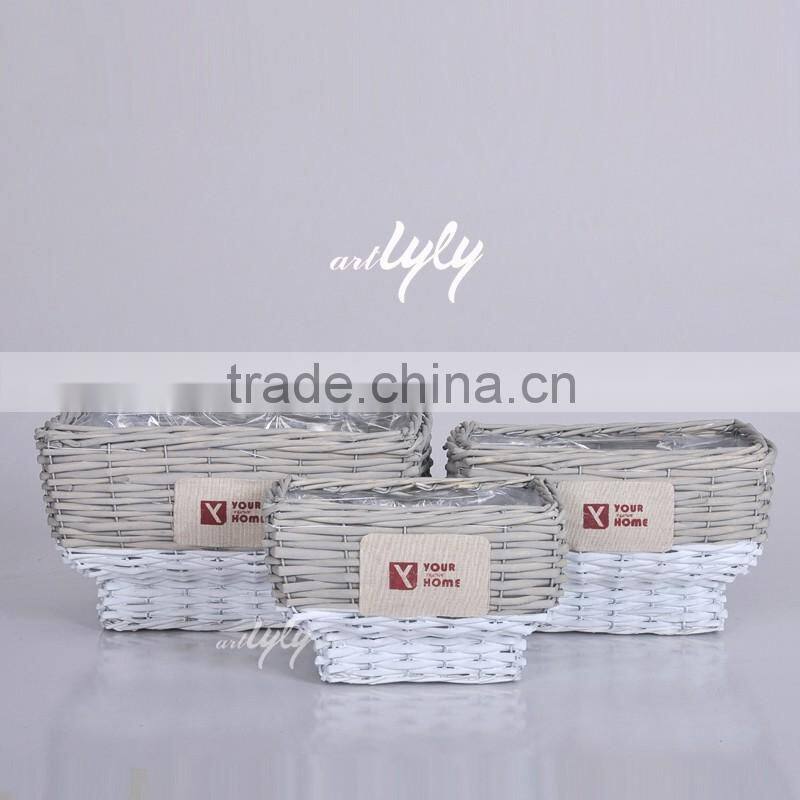 Unique vintage handwoven wicker Christmas gift basket empty with ribbon garden planter moulds