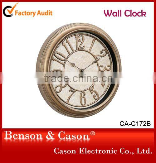 Golden Wall Clocks Plastic Wall Clock CE ROHS Standard