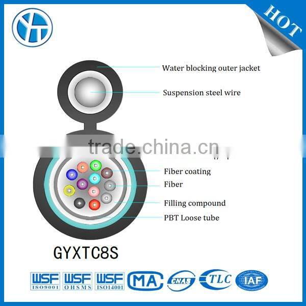 GYXTC8S Metallic strength member fig.8 self-supporting Steel PE sheath outdoor fiber optic cable