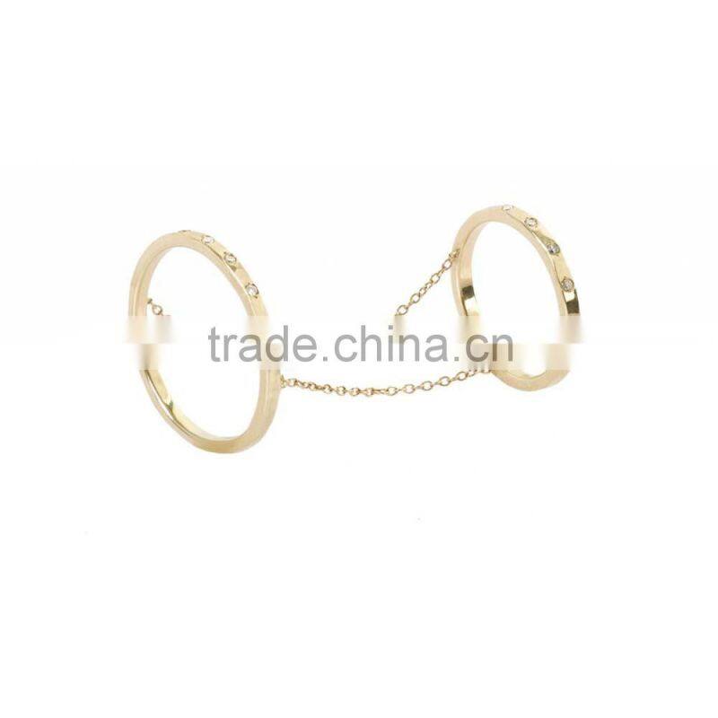 unique design women chain connected double ring knuckle ring