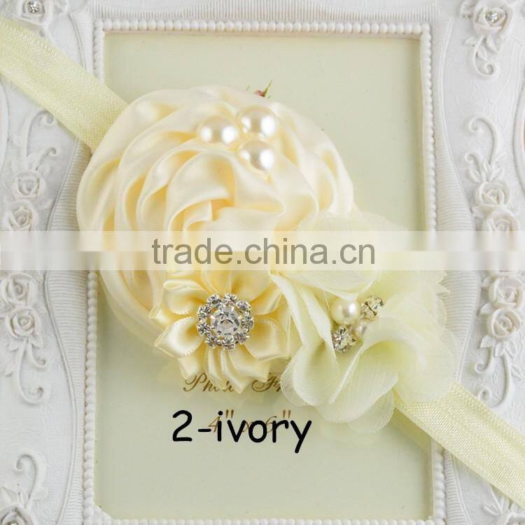 Satin Flower Pearl Headband Baby Headband 2016 QueenBaby Headwear