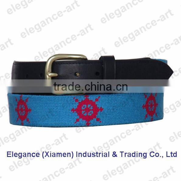 Hand stitched belt with solid brass buckle