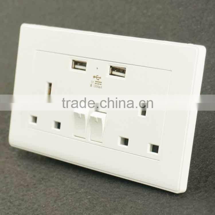 UK standard electric double power points wall switch with usb socket