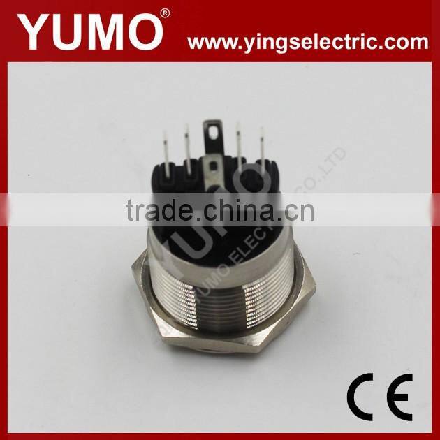 Hot sale LA19AJS ROHS 19mm flat round with ring LED IP65 momentary alternate pin terminal 5A/250VAC 5 pin push button switch