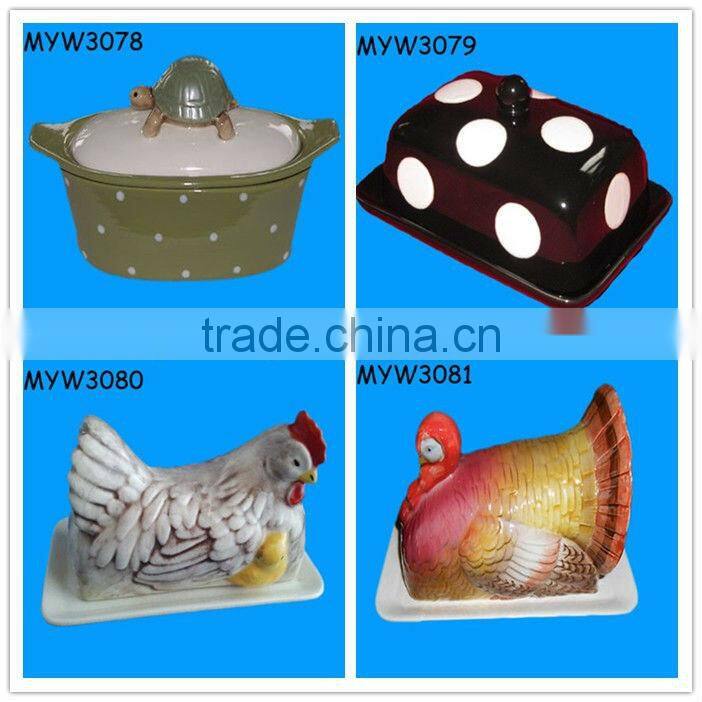 Dark Olive Green & White Turtle Pottery Butter keeper for sale