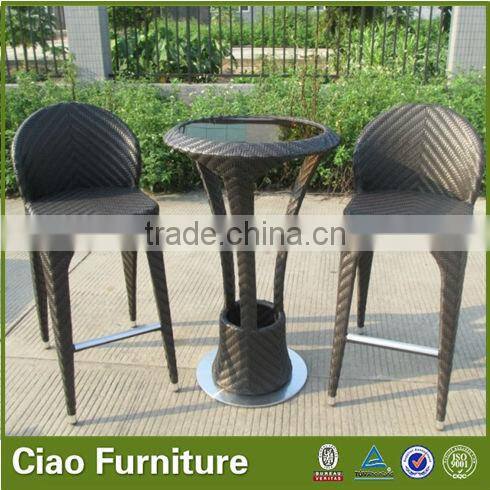 garden outdoor rattan furniturebar table set with brown glass bar stool