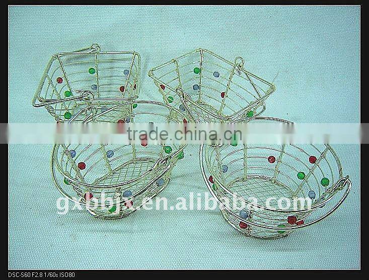 Sterling silver wire decorative with mix pearl small festival gift basket with handle