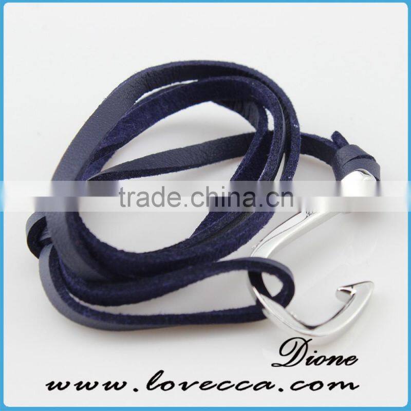 Fashion Mens Jewelry Custom Nautical Rope Leather Anchor Bracelet For Men