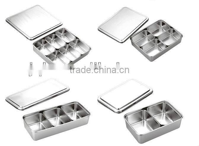 wholesale high quality multifunctional stainless steel spice box/condiment dispenser box with lid