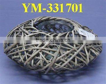 wicker candle holder in nest shape