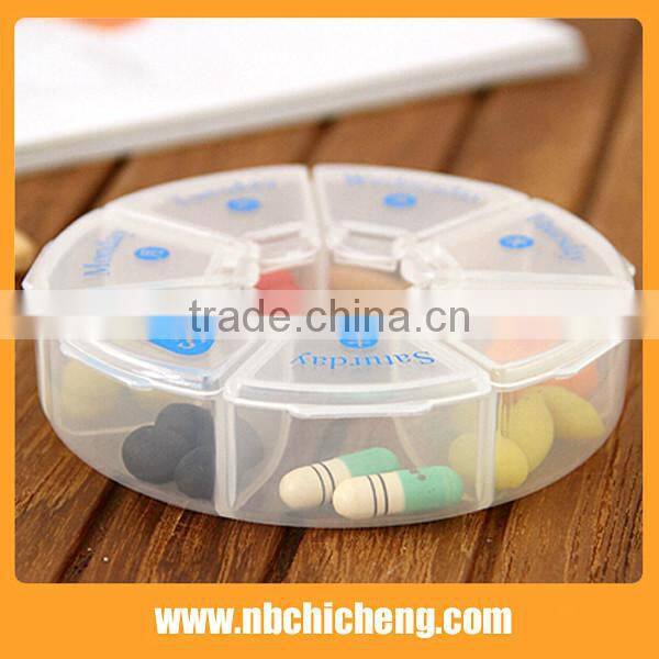 Hot selling 7 days/One week Round Plastic Pill Box