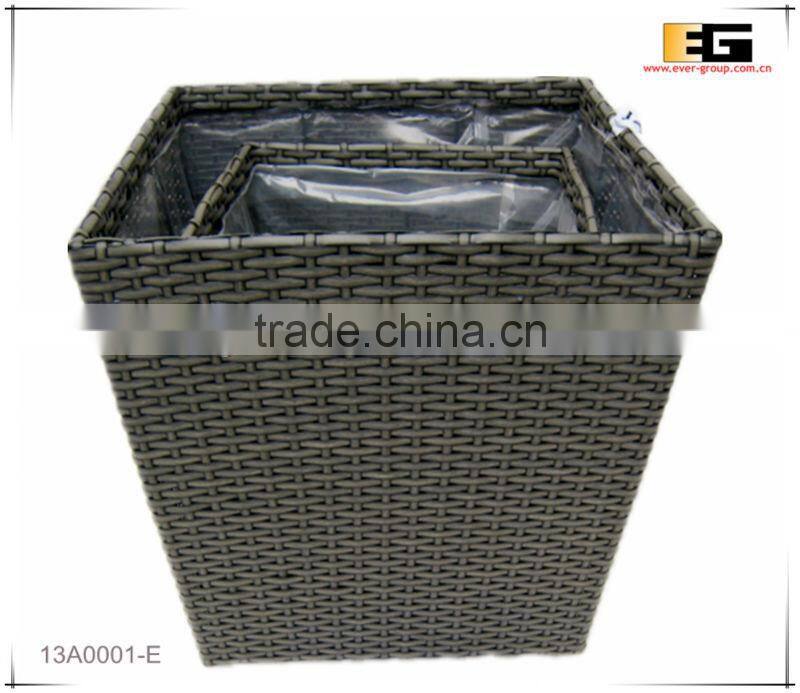 PE/Plastic rattan square with liner flower planter