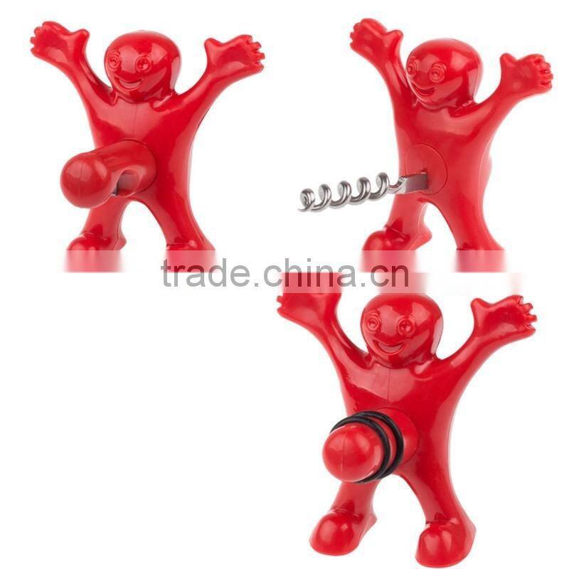 Newest Funny Happy Man Guy Wine Stopper Opener Bottle Opener Set Promotion