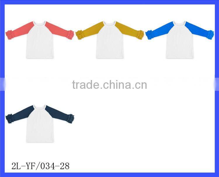 Baby Fall Cotton Shirt Long Sleeve Girls Clothes Ruffle Raglan Girls Blank Ruffle Sleeve T Shirt Wholesale Icing Ruffle Shirt