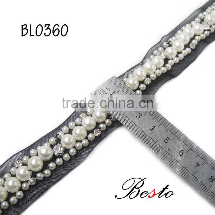 Wholesale handmade lady lace bead trim with rhinestone