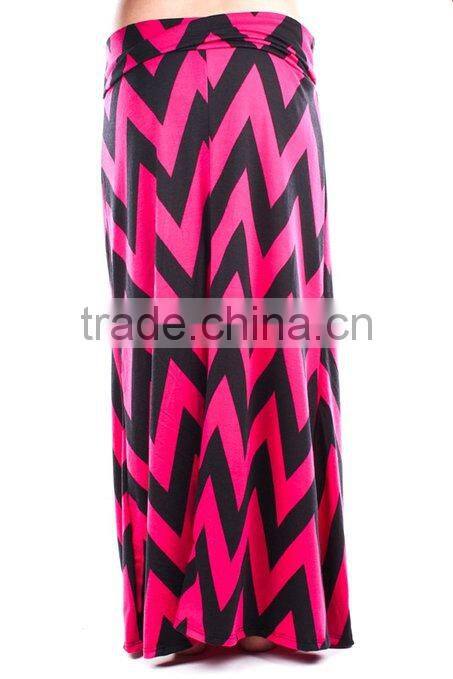 long skirt young Aloud chevron print wide waist band maxi skirt cheap maufacture in china