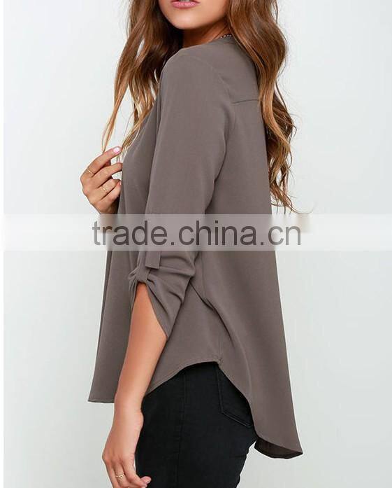 Elegant Womens Loose Scarf Collar V-NECK Chiffon Tops Long Sleeve OL Career T Shirts Casual Blouse