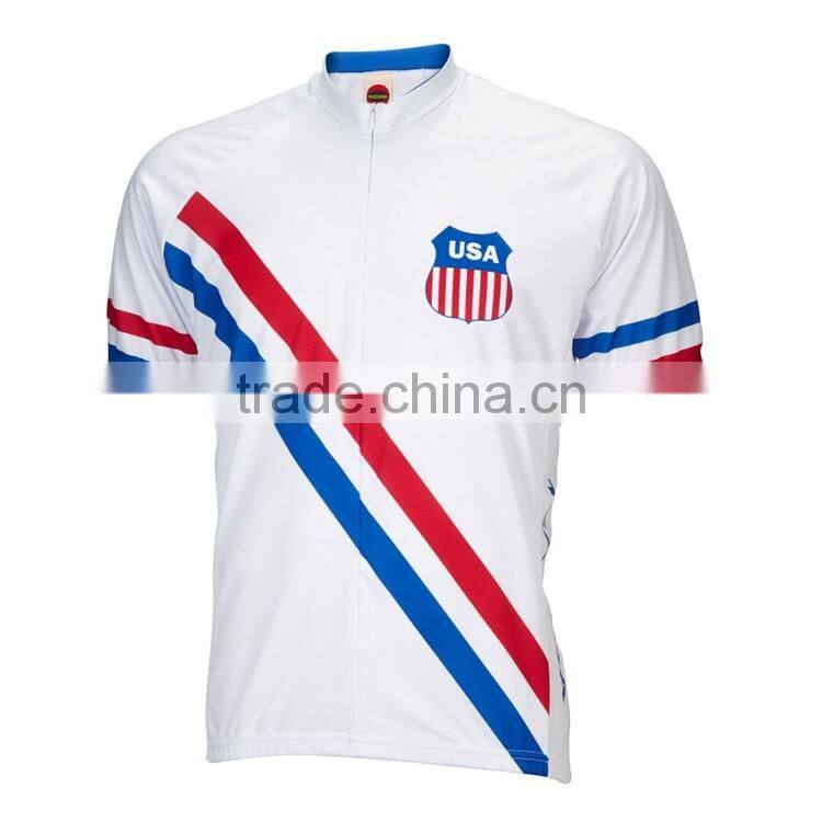 New style race cut white USA cycling jersey with any logos and artworks