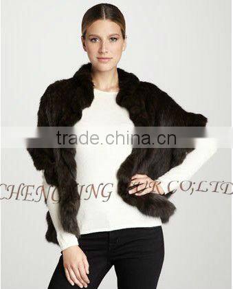 CX-B-51 China Suppliers Knitted Mink Fur Stole/ Fashion Fur Shawl