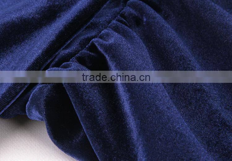 High Quality Sexy Lady Long Lace Sleeve Velvet Embroidered Dress