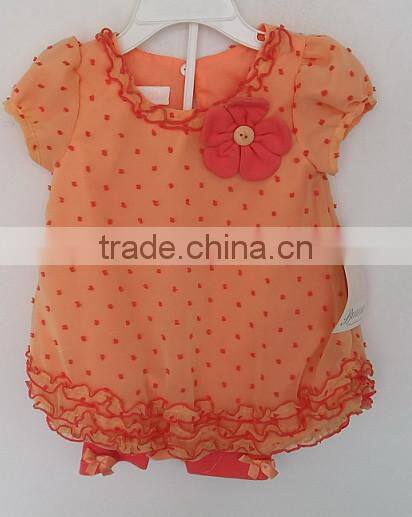 2016 beautiful baby girl orange color flowers embroidered dress with knit pants 2 for summer
