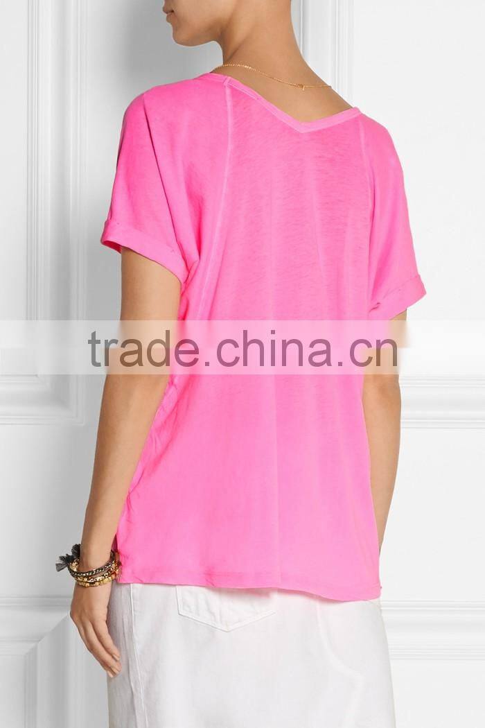 Womens bright color V neck basic t-shirt