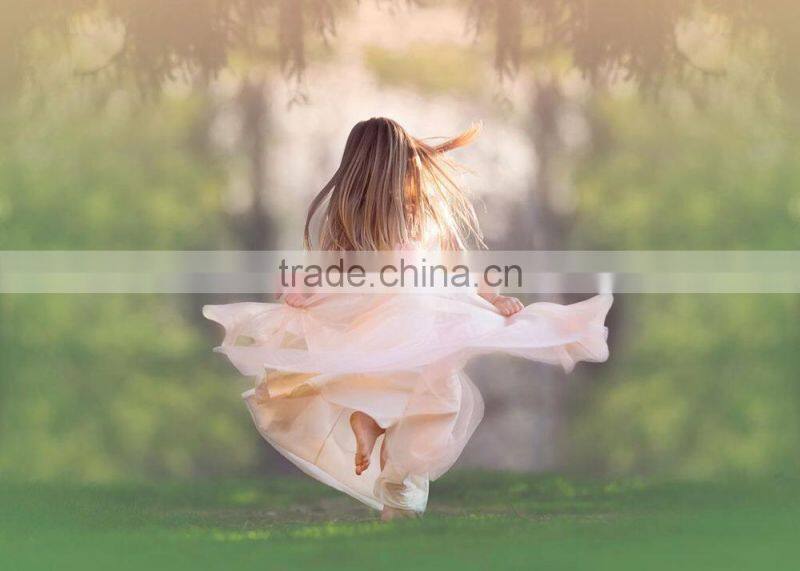 Little Girls Peach Tutu Long Maxi Dress Flower Girls Floor Length Wedding Dress