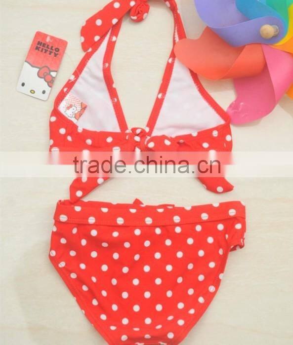 2016 In-stock Lovely Wholesale Boutique Summer Baby Girl Swimsuit Red Polka Dot Print Bikini Ruffles Swimwear With Cap
