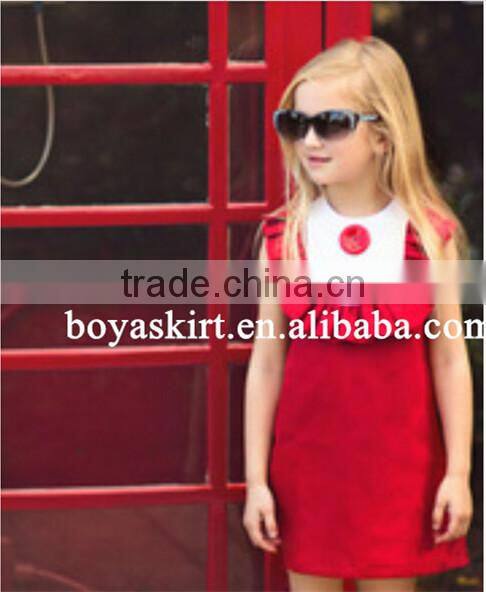 Kids Top Clothes Brands Sleeveless A-line Dress solid color European latest children dress designs red solid color girls dresses