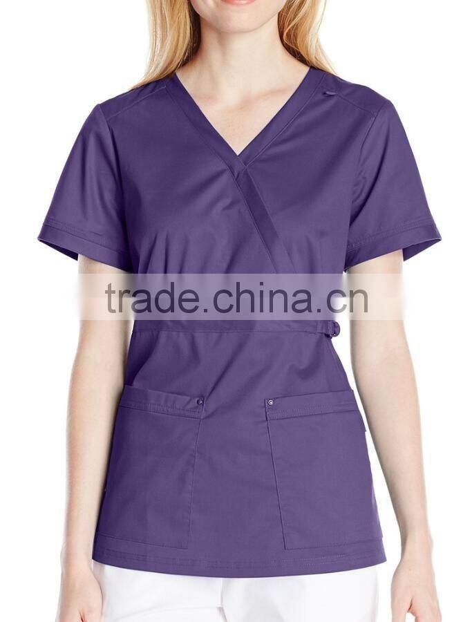 women's scrub top with adjustable buckle at waist nurse scrub suits