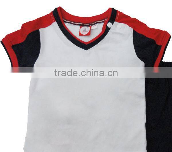 Cotton kids pajamas with V collar design 2pcs set summer boys pajamas