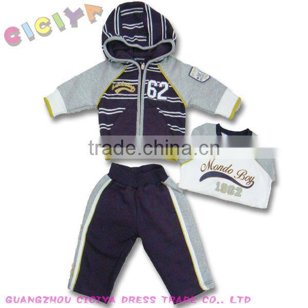 Custom animal design hoody baby boys cute fleece 3pcs pajama sets