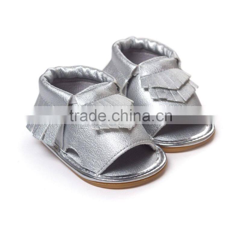 Artificial leather fringed baby summer sandals, hard sole baby summer sandals