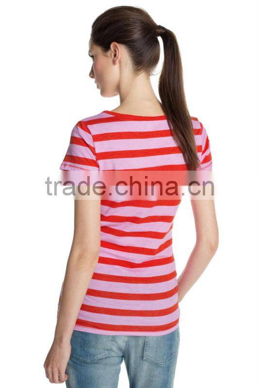 high quality custom wide neck breezy textured all-over stripe combed cotton t shirt