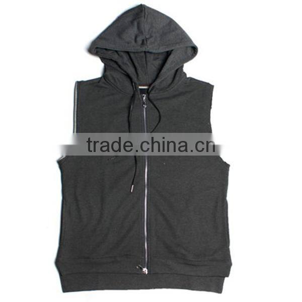 Blank zip up hoodie men sleeveless sweatshirt heavy hoodies sweatshirt