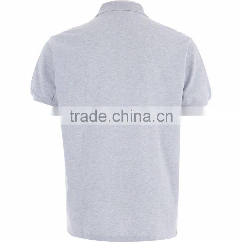 Blank Design Grey Short Sleeve Chest Pocket Pique Polo Shirt Men
