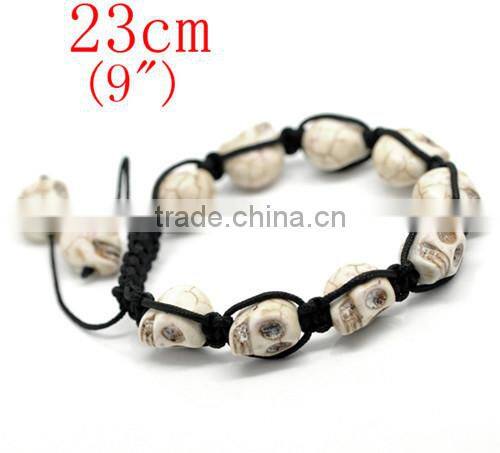 Halloween Skull White Howlite Beads Braiding Adjustable Bracelets 21cm-25cm