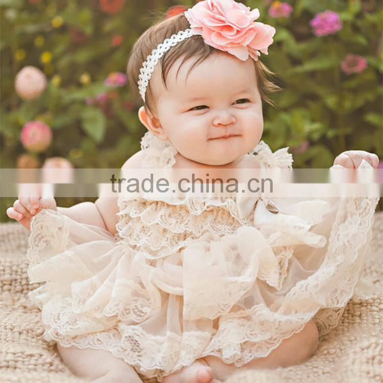 Wholesale boutique summer rustic floral lace girls dress vintage M5061815