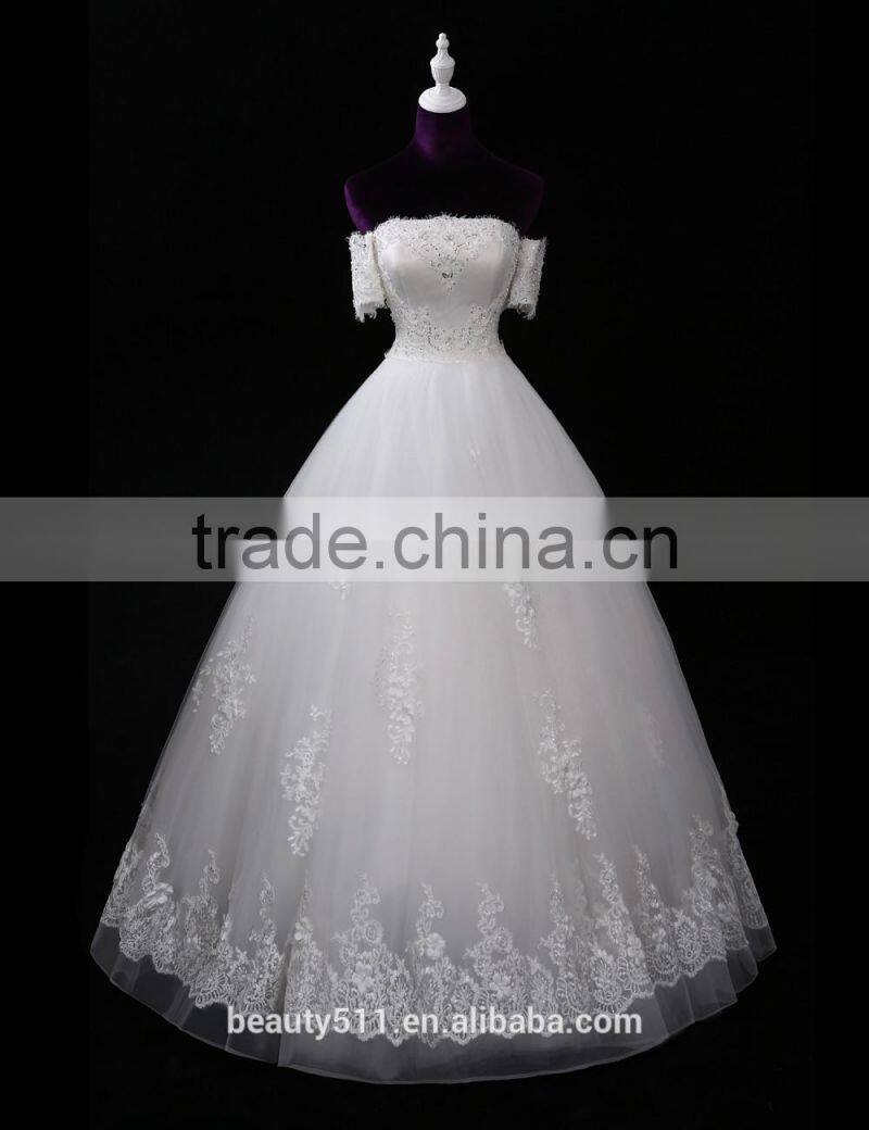 Hot Sale Embroidered A-Line Off-Shoulder Alibaba Lace Wedding Dress F11701
